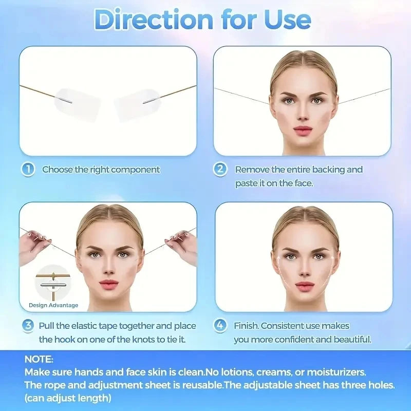 Kit Lifting Visage Invisible – 18 Patchs Hypoallergéniques & 4 Bandes Élastiques