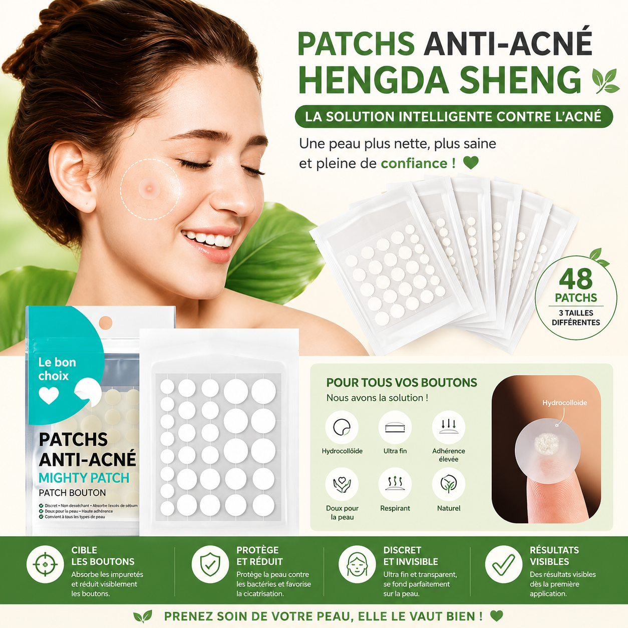 Hydrocolloid Pimple Patches – Invisible Acne Treatment (30 pcs)