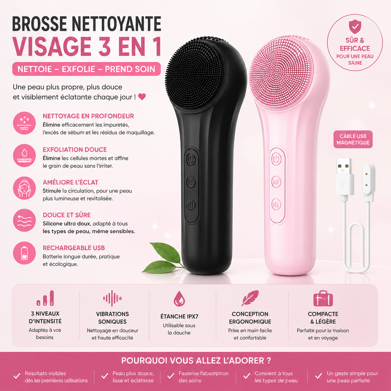 Waterproof Sonic Cleansing Brush – Exfoliation & Deep Pores