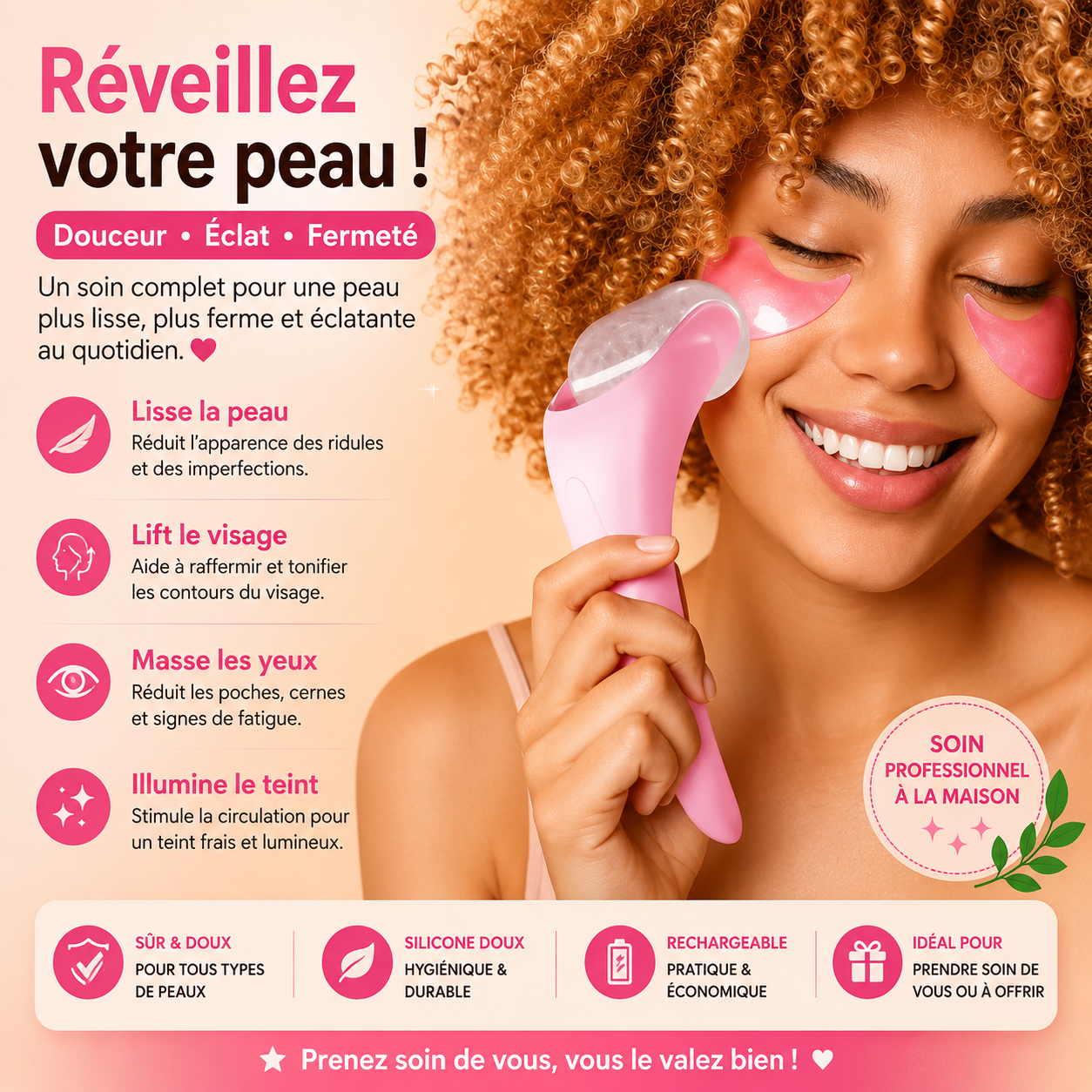 Rouleau Glaçon Visage – Lifting, Anti-Poches & Raffermissant