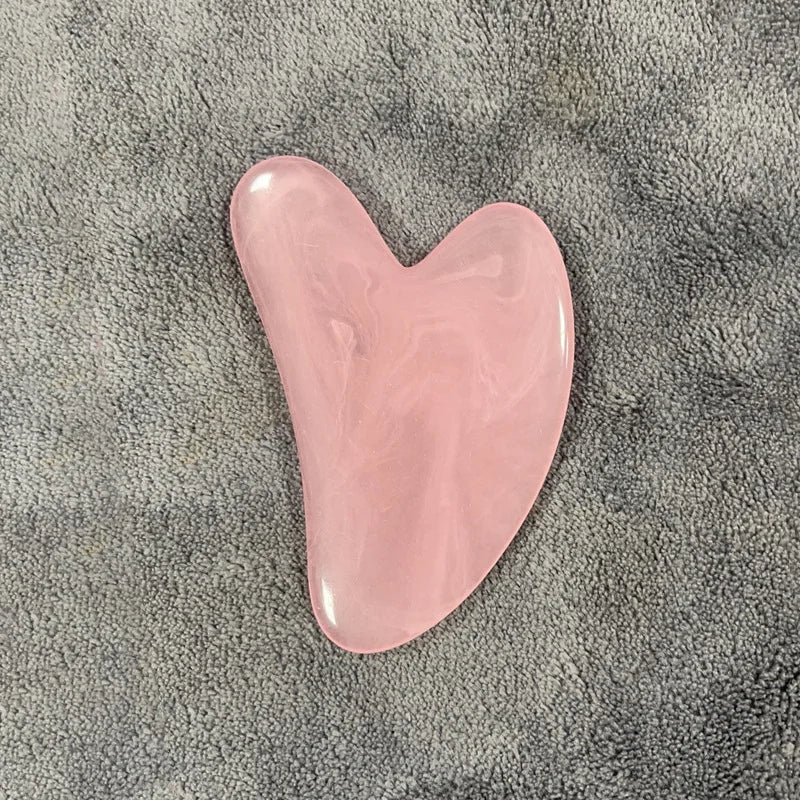 Planche Gua Sha Résine Jade Rose – Masseur Visage, Cou & Corps