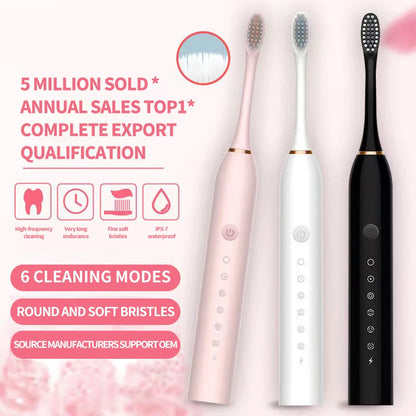 Brosse à Dents Électrique Sonique – IPX7, USB, 6 Modes Nettoyage