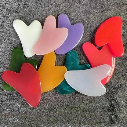 Planche Gua Sha Résine Jade Rose – Masseur Visage, Cou & Corps