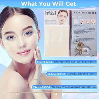 Kit Lifting Visage Invisible – 18 Patchs Hypoallergéniques & 4 Bandes Élastiques