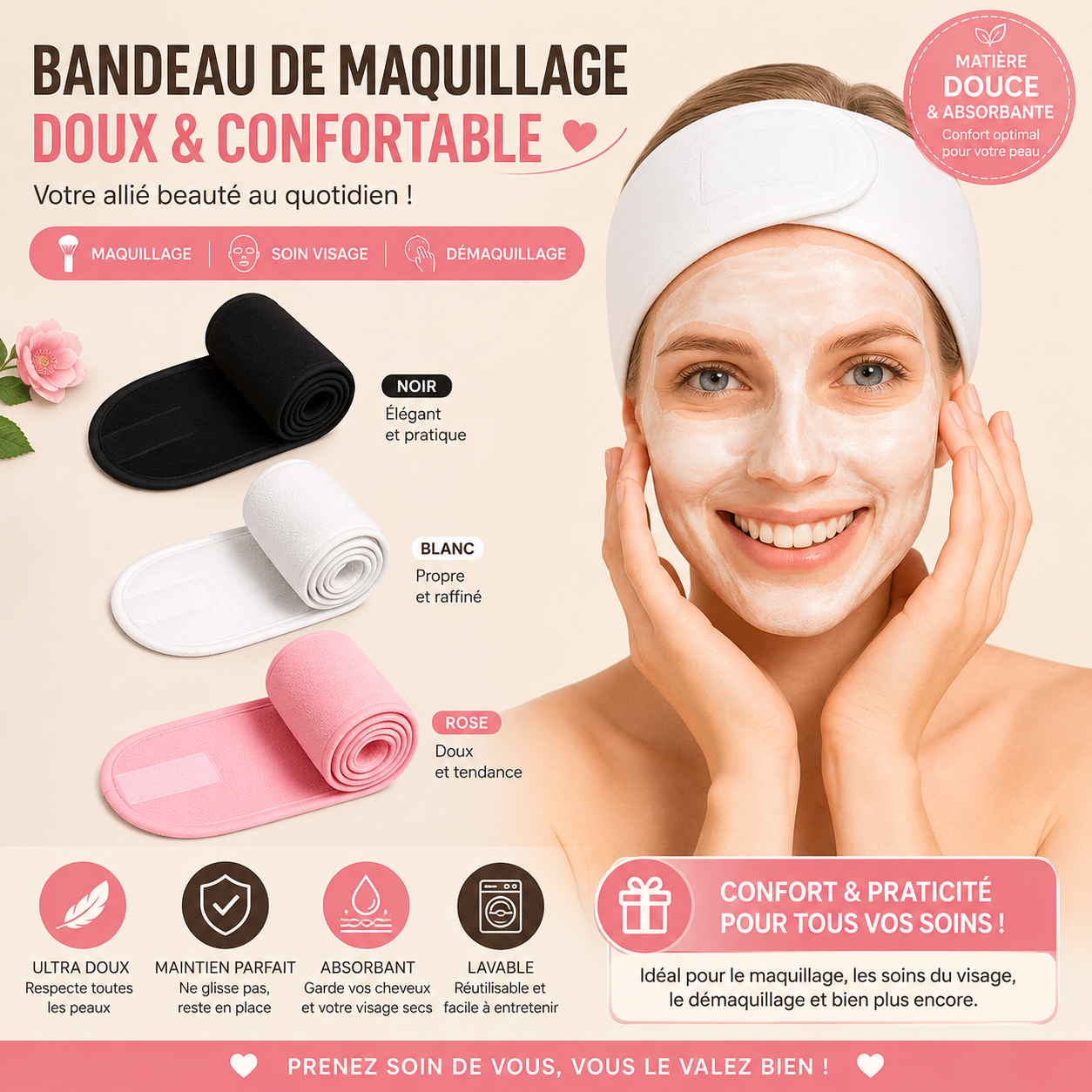 Adjustable Cosmetic Headband – Comfort and Elegance for Your Beauty Routine